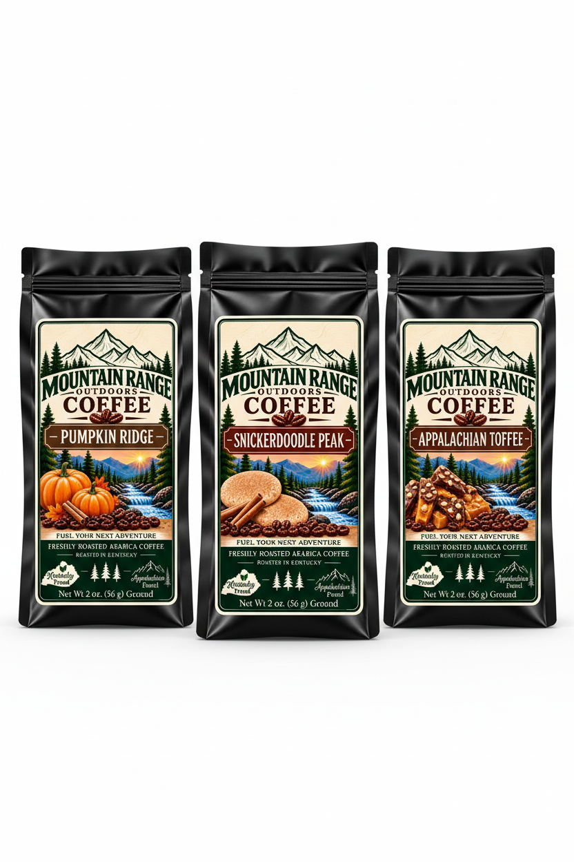 Fall Coffee Sample Pack with three sample coffee bags on a white background