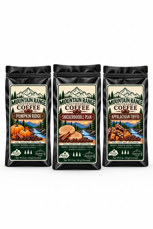 Fall Coffee Sample Pack with three sample coffee bags on a white background